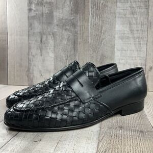 Vario Men's Penny Loafers Shoes Woven Leather Slip On Black Size US 7 EU 40